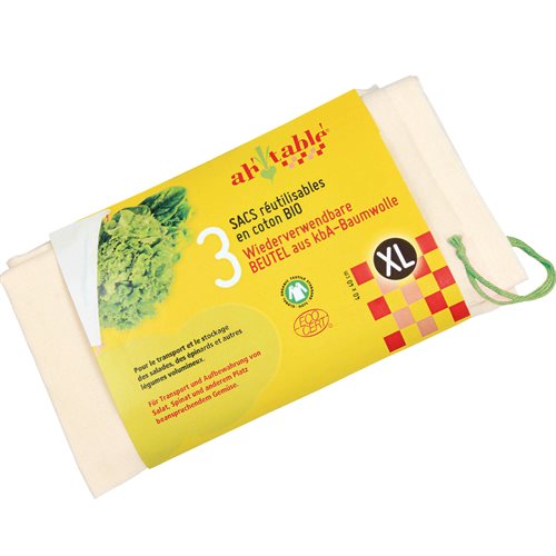 Grøntsagsposer 3stk XL Øko bomuld